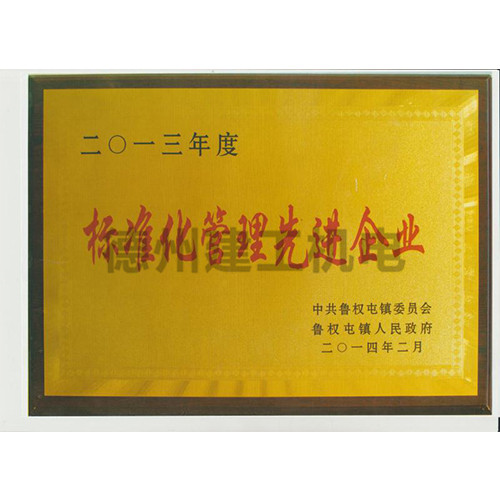 標(biāo)準(zhǔn)化管理先進企業(yè)